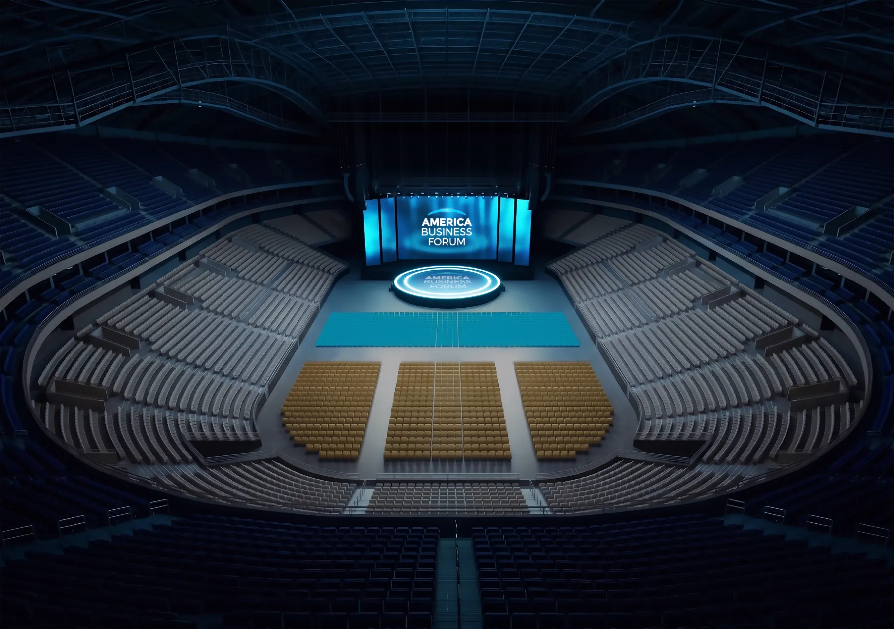 America Business Forum seating layout at Kaseya Center